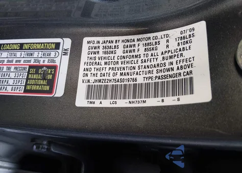 2010 Honda Insight Ex z USA, uszkodzony, nr VIN JHMZE2H75AS019766